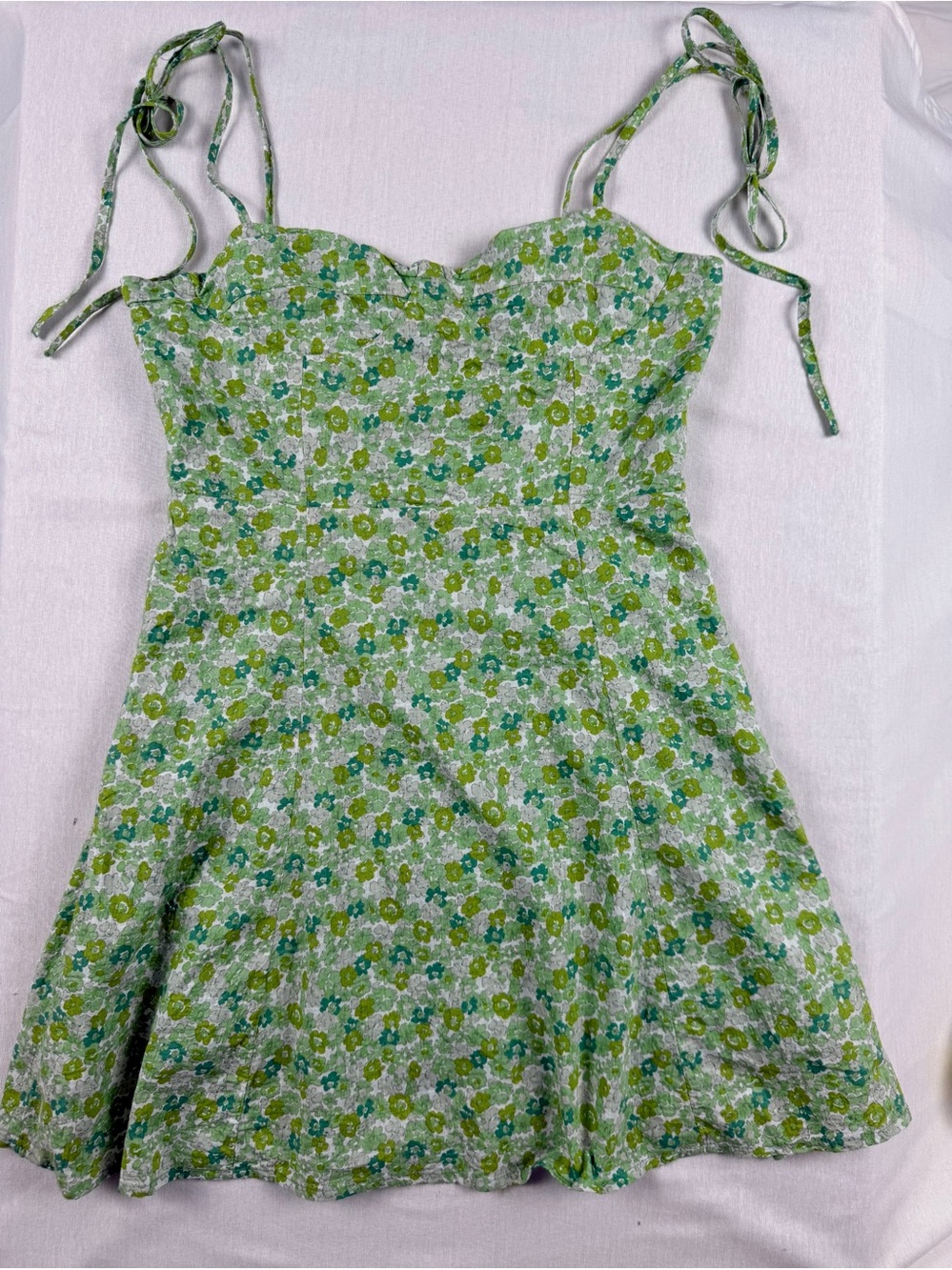 Nectar Clothing Green Floral Tie Strap Mini Dress Cottagecore Size Small